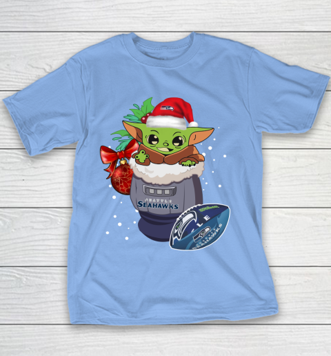 Seattle Seahawks Christmas Baby Yoda Star Wars Funny Happy NFL Youth T-Shirt 10