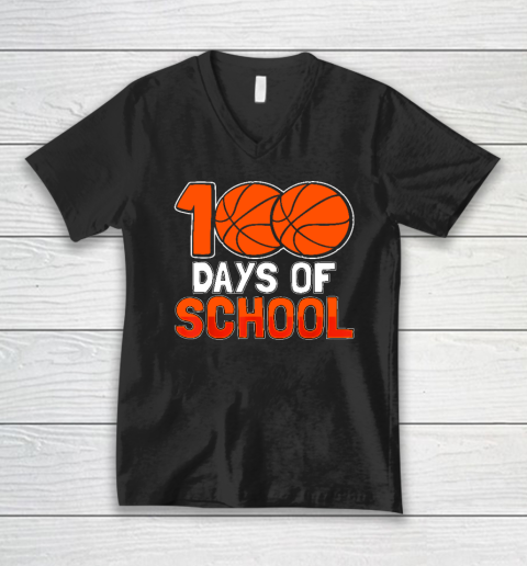 100th Day Student Boys Girls Basketball 100 Days Of School V-Neck T-Shirt