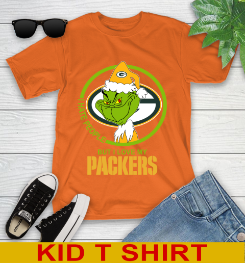 Green Bay Packers NFL Christmas Grinch I Hate People But I Love My Favorite Football Team Youth T-Shirt 7
