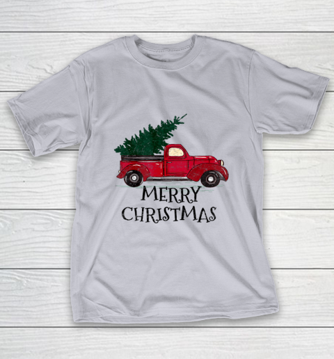 Vintage Red Truck With Merry Christmas Tree T-Shirt 4
