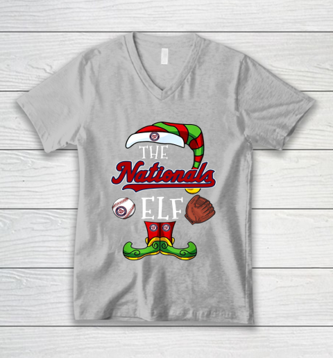 Washington Nationals Christmas ELF Funny MLB V-Neck T-Shirt 3