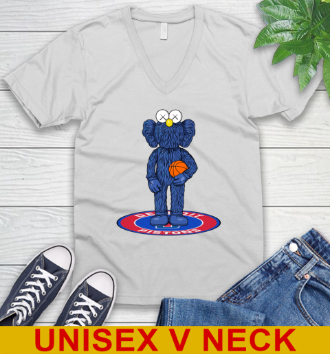 NBA Basketball Detroit Pistons Kaws Bff Blue Figure Shirt V-Neck T-Shirt