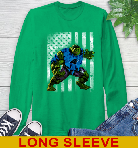 Carolina Panthers Hulk Marvel Avengers NFL Football American Flag Long Sleeve T-Shirt 8