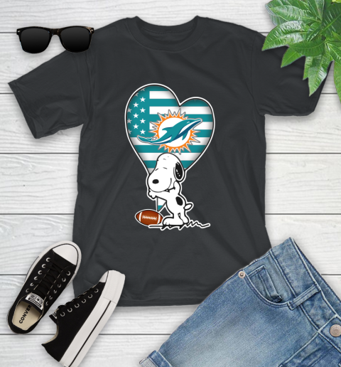 Miami Dolphins NFL Football The Peanuts Movie Adorable Snoopy Youth T-Shirt 2