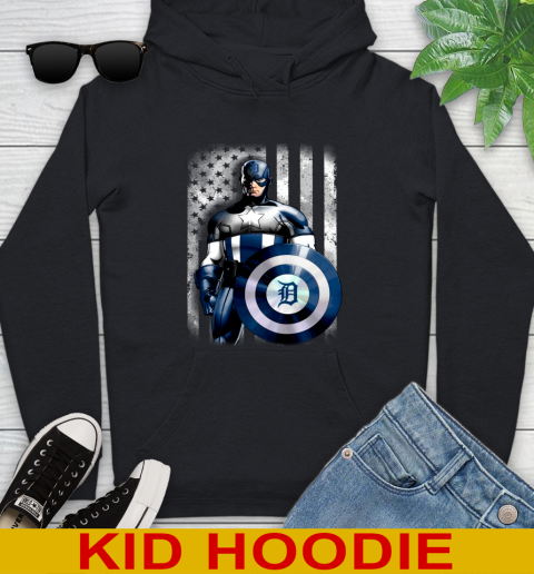 Detroit Tigers MLB Baseball Captain America Marvel Avengers American Flag Shirt Youth Hoodie