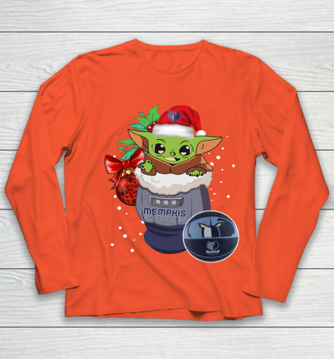 Memphis Grizzlies Christmas Baby Yoda Star Wars Funny Happy NBA Youth Long Sleeve 4