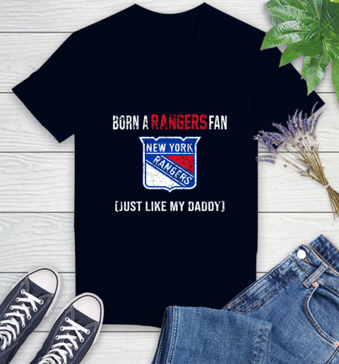 NHL New York Rangers Hockey Loyal Fan Just Like My Daddy Shirt Women's V-Neck T-Shirt 2
