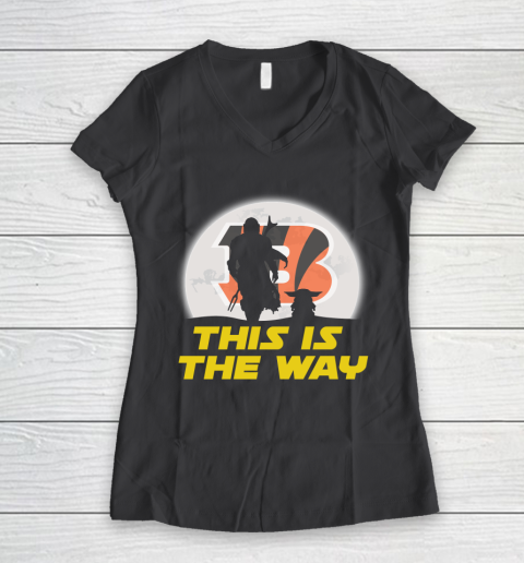 Cincinnati Bengals NFL Football Star Wars Yoda And Mandalorian This Is The Way Women's V-Neck T-Shirt 6