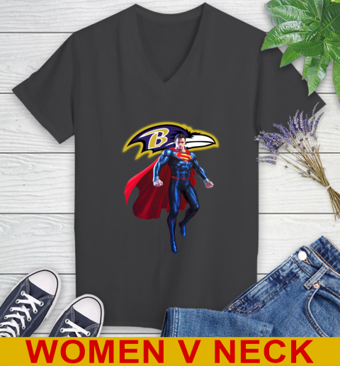NFL Superman DC Sports Football Baltimore Ravens Women's V-Neck T-Shirt 9