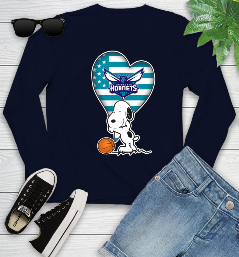 Charlotte Hornets NBA Basketball The Peanuts Movie Adorable Snoopy Youth Long Sleeve 3