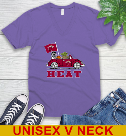 NBA Basketball Miami Heat Darth Vader Baby Yoda Driving Star Wars Shirt V-Neck T-Shirt 9