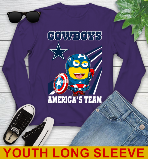 NFL Football Dallas Cowboys Captain America Marvel Avengers Minion Shirt Youth Long Sleeve 4