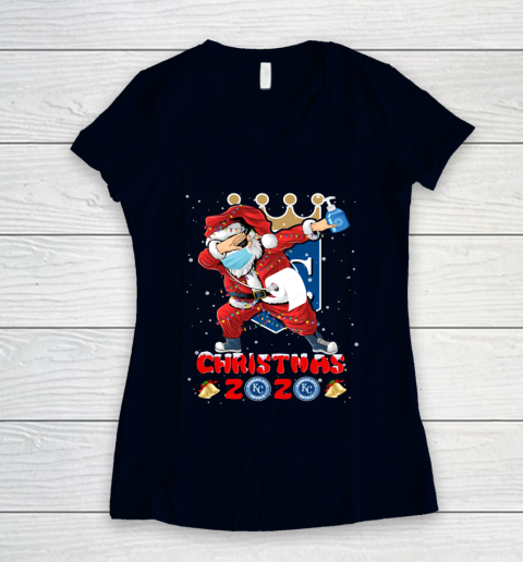 Kansas City Royals Funny Santa Claus Dabbing Christmas 2020 MLB Women's V-Neck T-Shirt 2