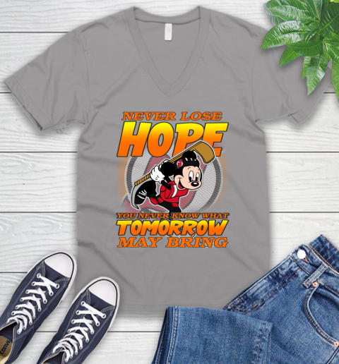 New Jersey Devils NHL Hockey ootball Mickey Disney Never Lose Hope V-Neck T-Shirt 3