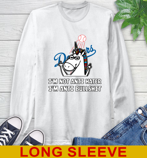 Los Angeles Dodgers MLB Baseball Unicorn I'm Not Anti Hater I'm Anti Bullshit Long Sleeve T-Shirt