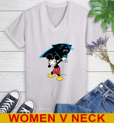 Carolina Panthers NFL Football Dabbing Mickey Disney Sports Women's V-Neck T-Shirt