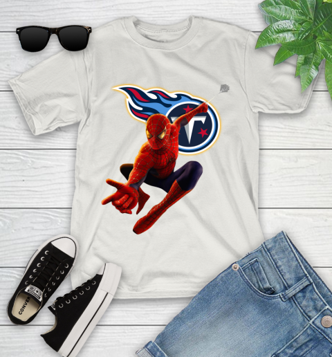 NFL Spider Man Avengers Endgame Football Tennessee Titans Youth T-Shirt 12