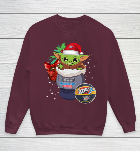Oklahoma City Thunder Christmas Baby Yoda Star Wars Funny Happy NBA Youth Sweatshirt 5