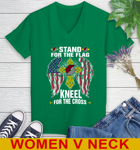 NBA Basketball Portland Trail Blazers Stand For Flag Kneel For The Cross Shirt Women's V-Neck T-Shirt 5