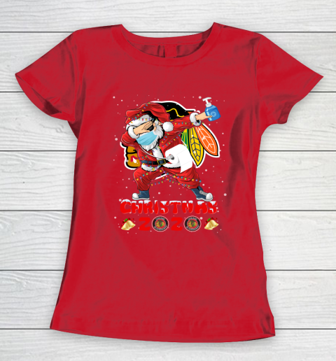 Chicago Blackhawks Funny Santa Claus Dabbing Christmas 2020 NHL Women's T-Shirt 9