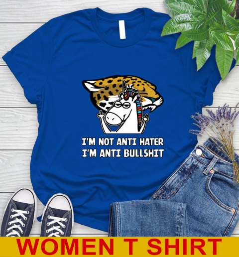 Jacksonville Jaguars NFL Football Unicorn I'm Not Anti Hater I'm Anti Bullshit Women's T-Shirt 9