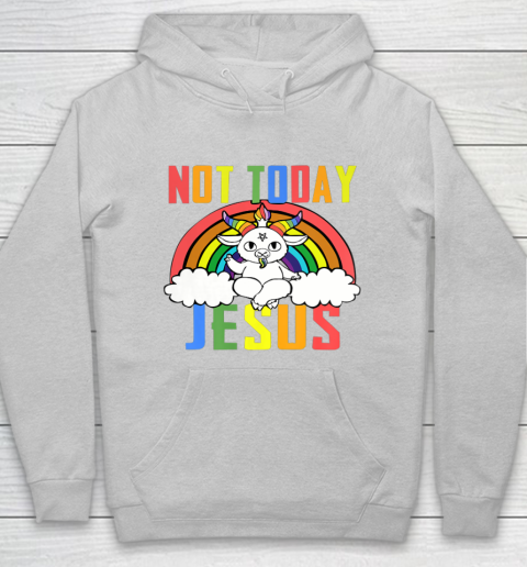 Unicorn Rainbow Not Today Jesus Premium Hoodie 6