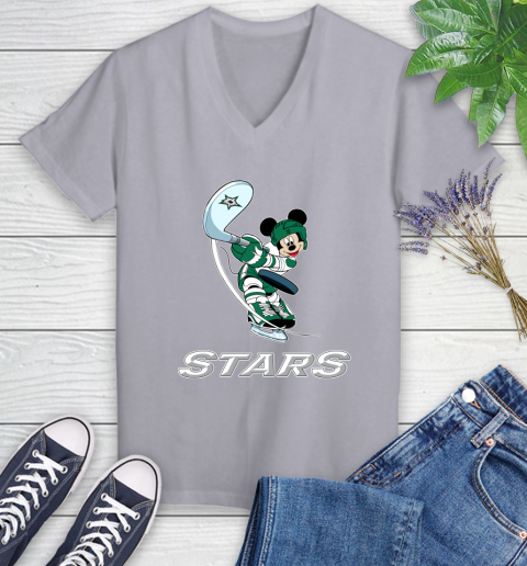 NHL Hockey Dallas Stars Cheerful Mickey Mouse Shirt Women's V-Neck T-Shirt 4