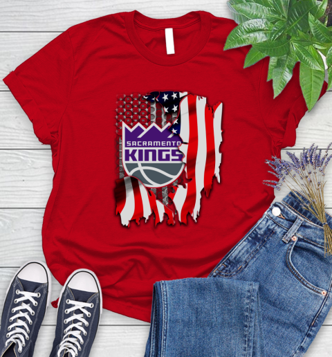 Sacramento Kings NBA Basketball American Flag Women's T-Shirt 13