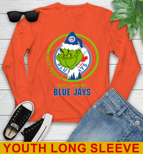 Toronto Blue Jays MLB Christmas Grinch I Hate People But I Love My Favorite Baseball Team Youth Long Sleeve 4
