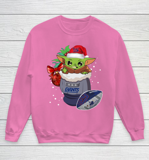New York Giants Christmas Baby Yoda Star Wars Funny Happy NFL Youth Sweatshirt 7