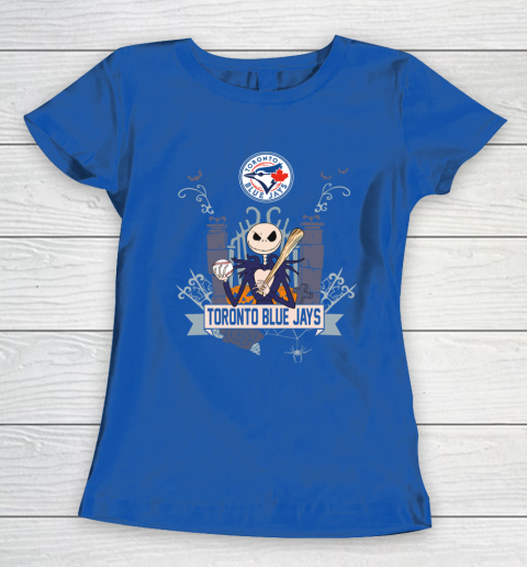 MLB Toronto Blue Jays Baseball Jack Skellington Halloween Women's T-Shirt 8
