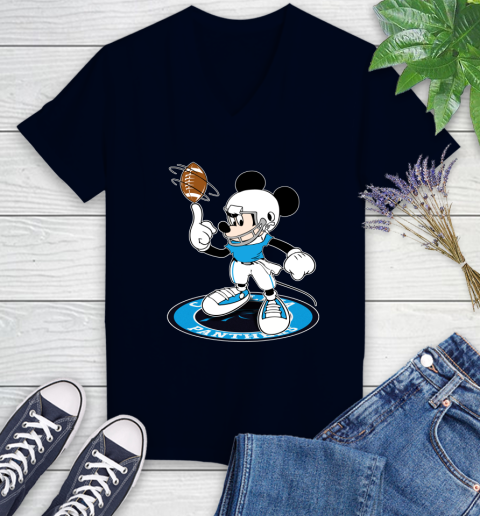 NFL Football Carolina Panthers Cheerful Mickey Disney Shirt Women's V-Neck T-Shirt 3