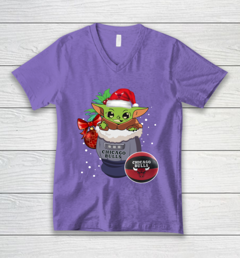 Chicago Bulls Christmas Baby Yoda Star Wars Funny Happy NBA V-Neck T-Shirt 9