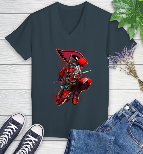 NFL Deadpool Marvel Comics Sports Football Arizona Cardinals Women's V-Neck T-Shirt 8