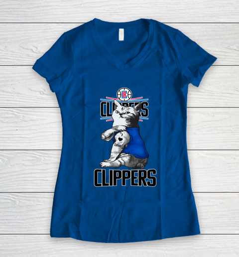 NBA Basketball My Cat Loves LA Clippers Women's V-Neck T-Shirt 7
