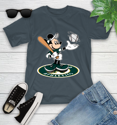 MLB Baseball Oakland Athletics Cheerful Mickey Disney Shirt Youth T-Shirt 8