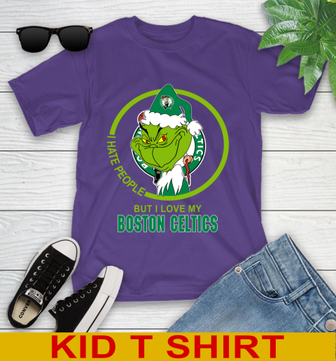 Boston Celtics NBA Christmas Grinch I Hate People But I Love My Favorite Basketball Team Youth T-Shirt 4