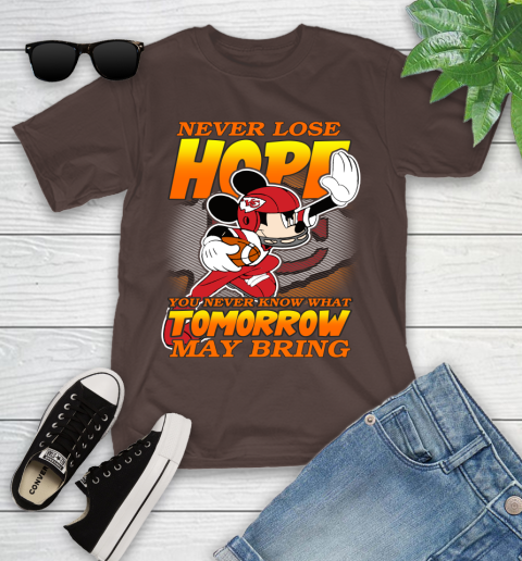 Kansas City Chiefs NFL Football Mickey Disney Never Lose Hope Youth T-Shirt 7