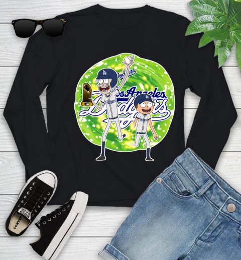 MLB Los Angeles Dodgers Rick And Morty Commissioner's Trophy Baseball Sports Youth Long Sleeve 2