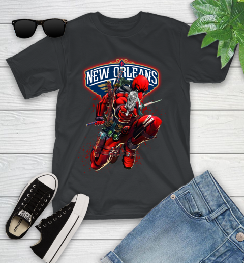 NBA Deadpool Marvel Comics Sports Basketball New Orleans Pelicans Youth T-Shirt 2