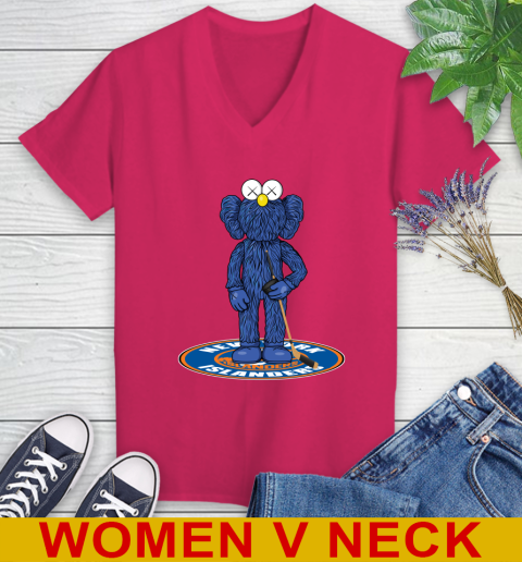 NHL Hockey New York Islanders Kaws Bff Blue Figure Shirt Women's V-Neck T-Shirt 10