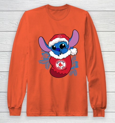 Boston Red Sox Christmas Stitch In The Sock Funny Disney MLB Long Sleeve T-Shirt 5
