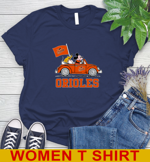 MLB Baseball Baltimore Orioles Pluto Mickey Driving Disney Shirt Women's T-Shirt 12