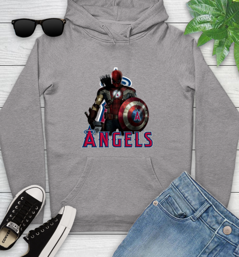 MLB Captain America Thor Spider Man Hawkeye Avengers Endgame Baseball Los Angeles Angels Youth Hoodie 6