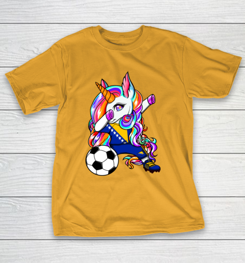 Dabbing Unicorn Bosnia Herzegovina Soccer Fans Flag Football T-Shirt 3