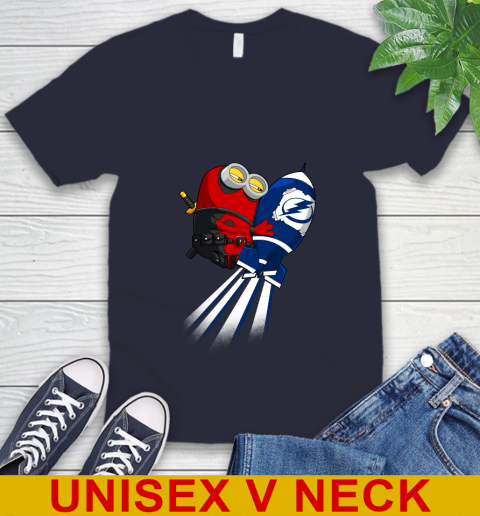 NHL Hockey Tampa Bay Lightning Deadpool Minion Marvel Shirt V-Neck T-Shirt 2