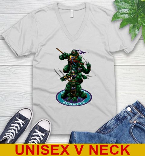 NBA Basketball Charlotte Hornets Teenage Mutant Ninja Turtles Shirt V-Neck T-Shirt
