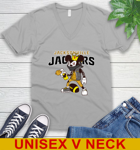 Jacksonville Jaguars NFL Football Mickey Peace Sign Sports V-Neck T-Shirt 4