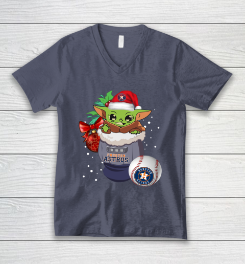 Houston Astros Christmas Baby Yoda Star Wars Funny Happy MLB V-Neck T-Shirt 8