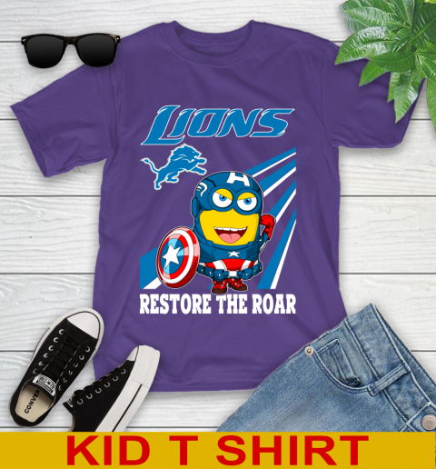 NFL Football Detroit Lions Captain America Marvel Avengers Minion Shirt Youth T-Shirt 3
